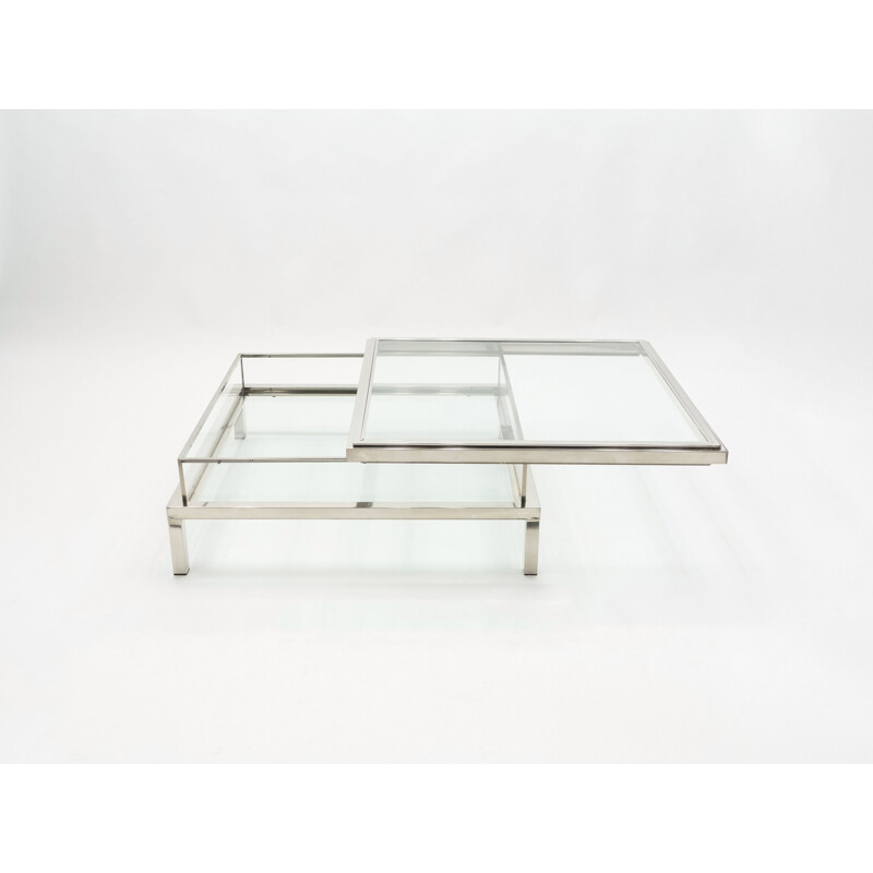 Vintage coffee table with steel sliding display case, Guy Lefevre for Maison Jansen 1970