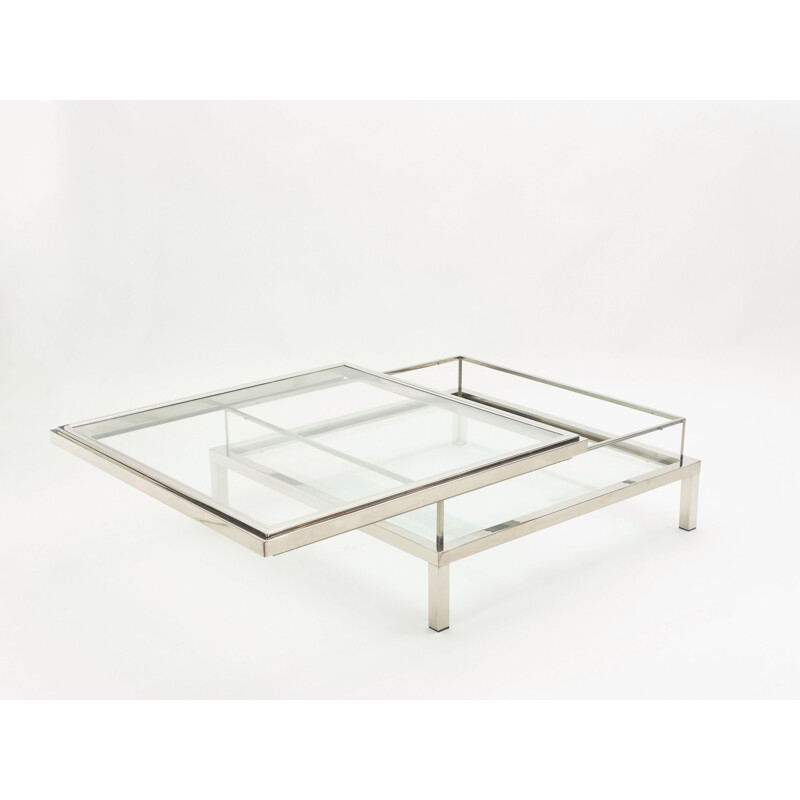 Vintage coffee table with steel sliding display case, Guy Lefevre for Maison Jansen 1970