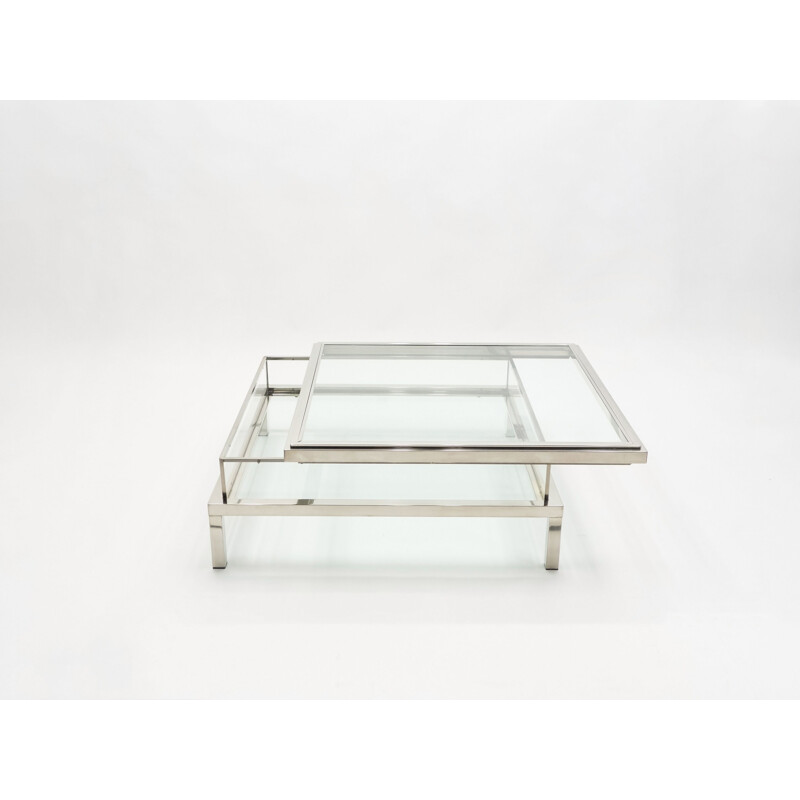 Vintage coffee table with steel sliding display case, Guy Lefevre for Maison Jansen 1970