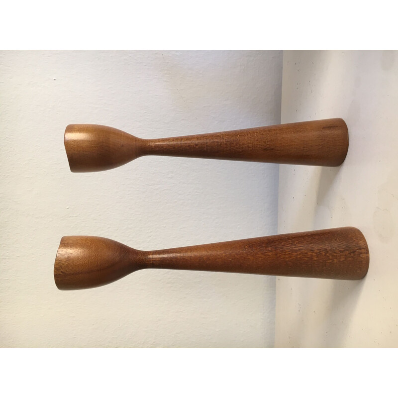 Pair of Scandinavian Teak Vintage Candleholders 1960's