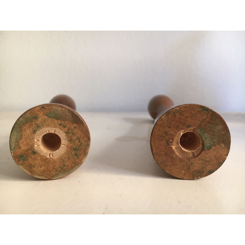 Pair of Scandinavian Teak Vintage Candleholders 1960's