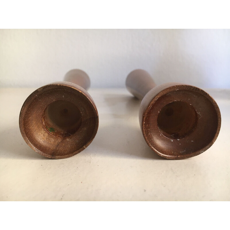 Pair of Scandinavian Teak Vintage Candleholders 1960's