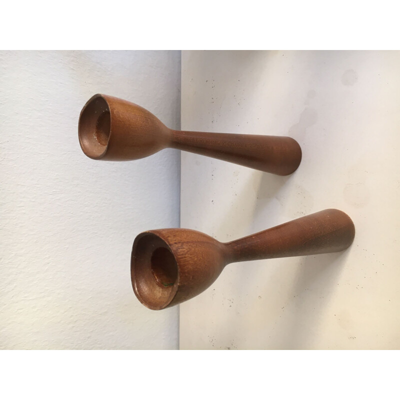 Pair of Scandinavian Teak Vintage Candleholders 1960's