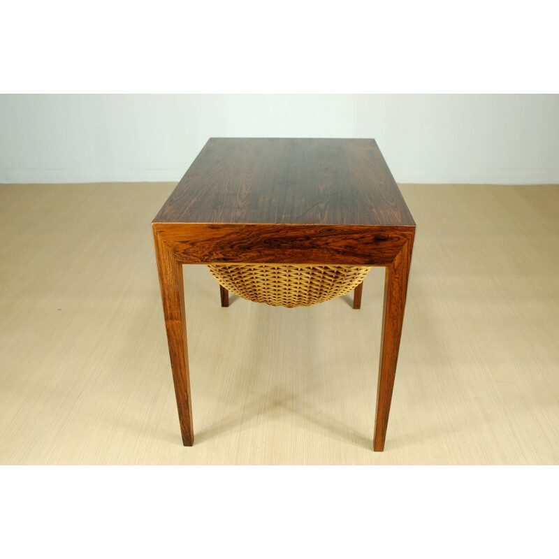 Haslev Mobelfabrik side table in Rio rosewood and wicker, Severin HANSEN - 1960s