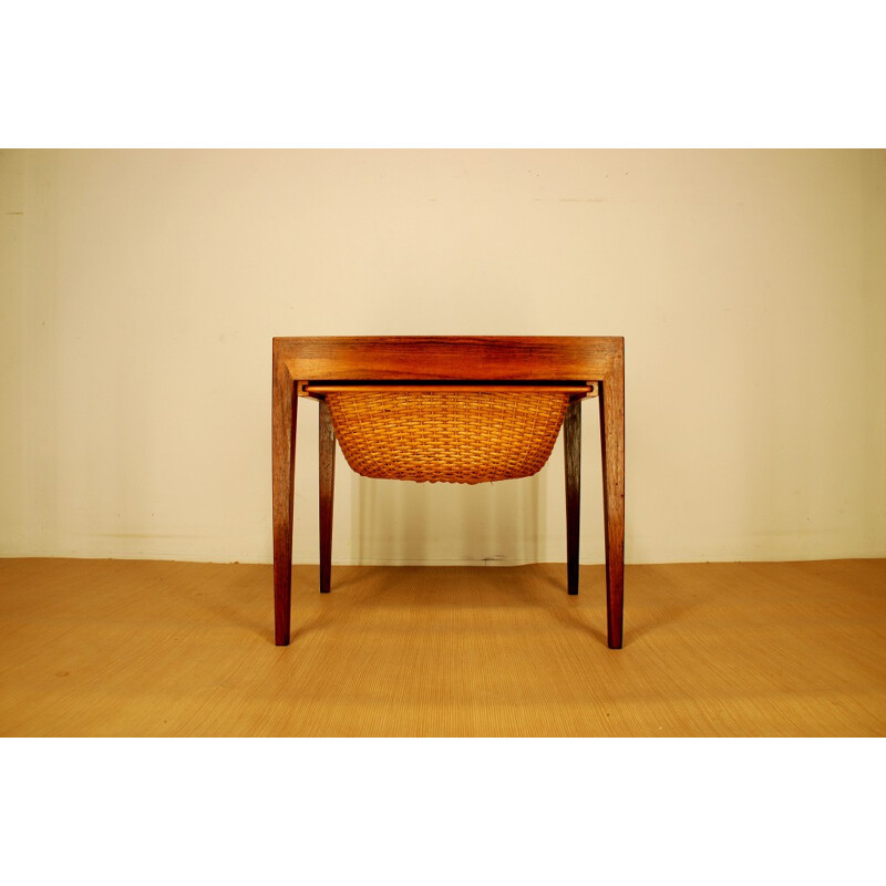 Haslev Mobelfabrik side table in Rio rosewood and wicker, Severin HANSEN - 1960s