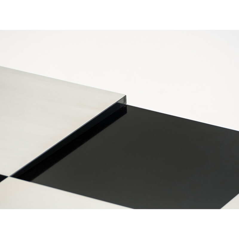 Vintage coffee table in black lacquer and brushed steel 1970 