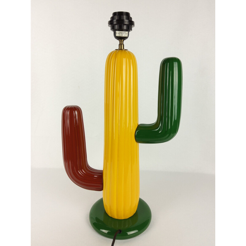 Vintage ceramic lamp Cactus François Chatain 1980