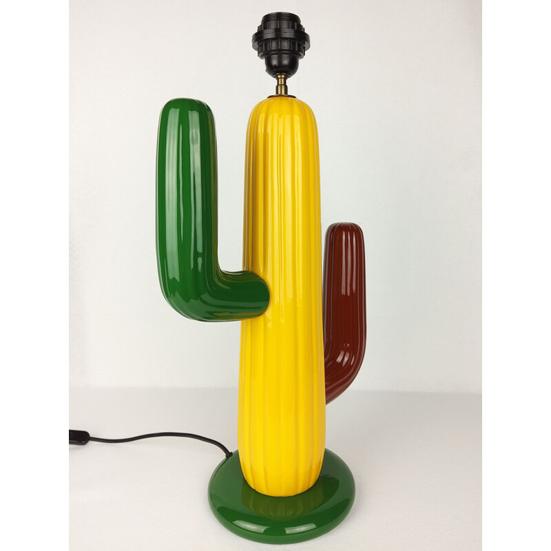 Vintage ceramic lamp Cactus François Chatain 1980
