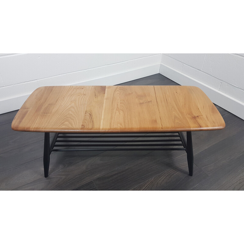 Vintage Ercol Coffee Table with Black Legs, 1970s