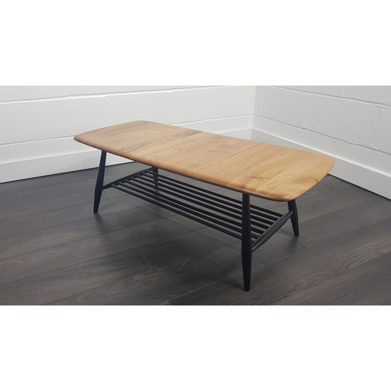Vintage Ercol Coffee Table with Black Legs, 1970s
