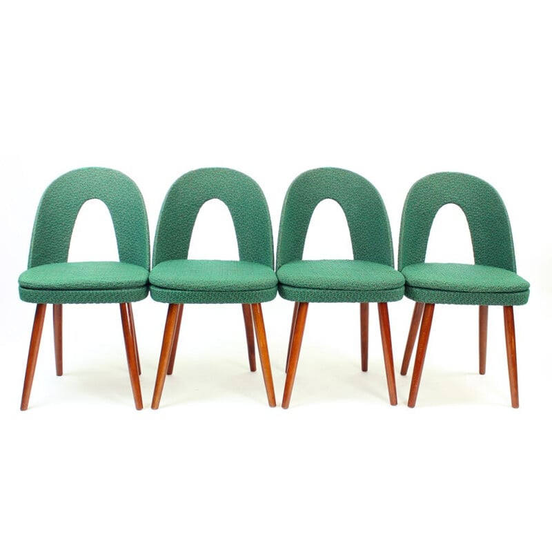 Ensemble de 4 chaises Tatra vintage iconiques en tissu vert, Antonin Suman, Tchécoslovaquie 1960