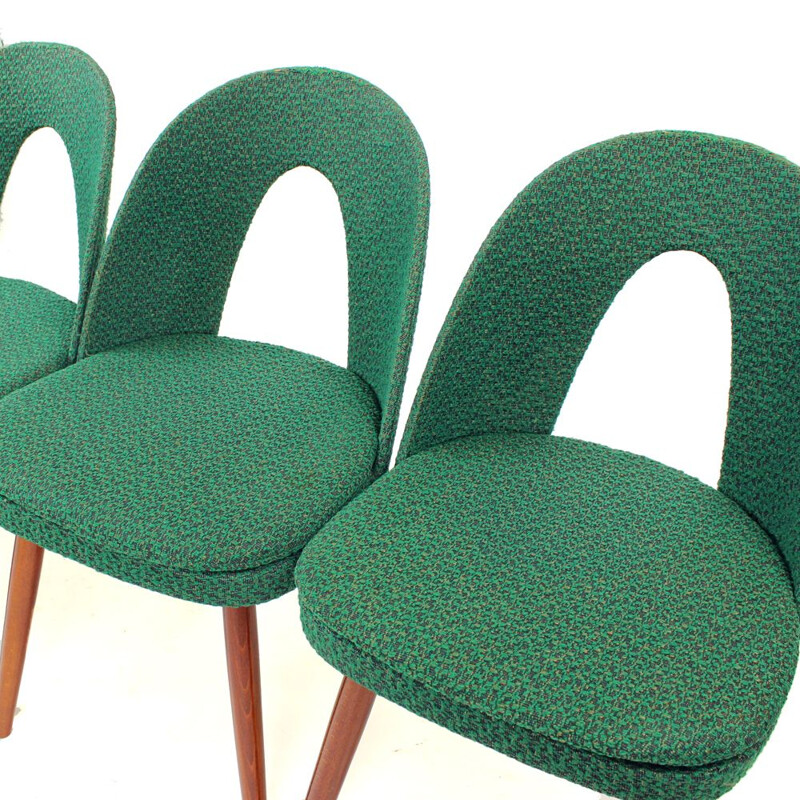 Ensemble de 4 chaises Tatra vintage iconiques en tissu vert, Antonin Suman, Tchécoslovaquie 1960