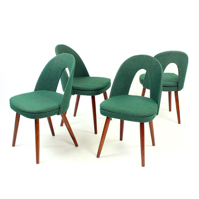 Set Of 4 vintage Iconic Tatra Chairs In Green Fabric, Antonin Suman, Czechoslovakia 1960s