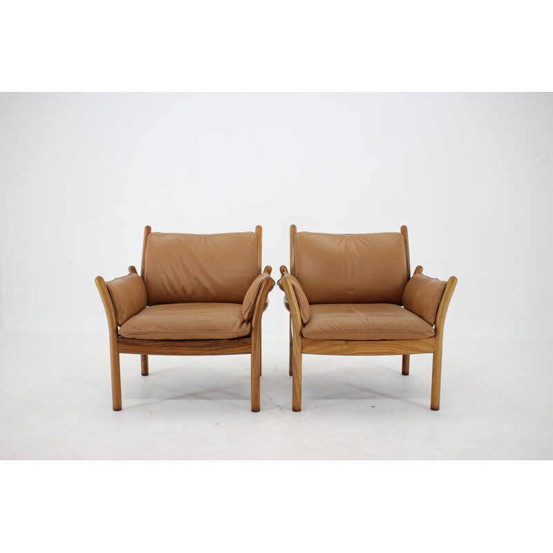 Paar Vintage-Sessel aus Palisanderholz mit HockerIllum Wikkelsø Genius Dänemark 1960s