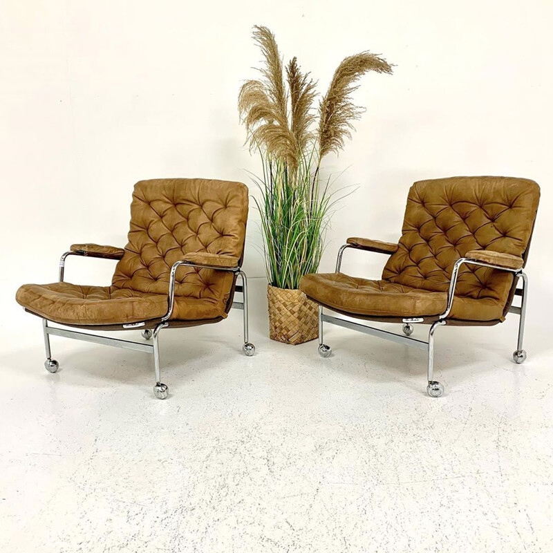 Pair of vintage armchairs "Karin" model 73, Bruno Mathsson, Sweden 1970