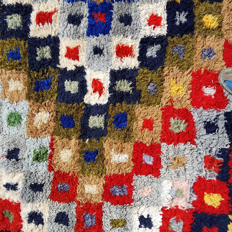 Tapis Boucherouite à motifs multicolores - 1990