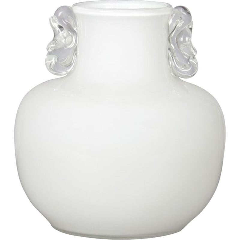Vase vintage en verre blanc par Jerzy Słuczan-Orkusz pour Tarnowiec, Pologne 1980