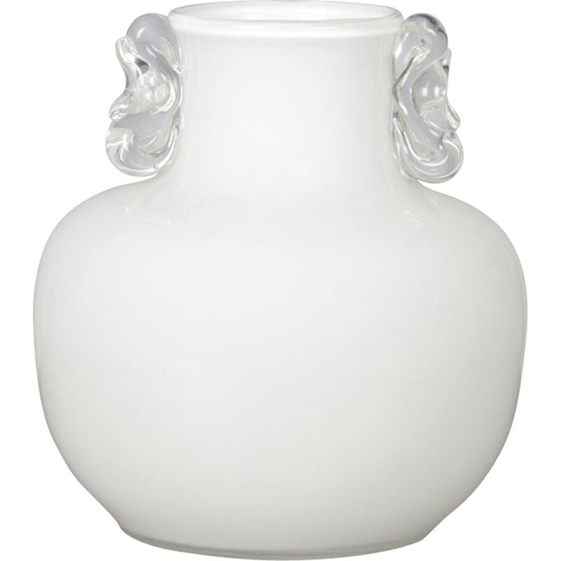 Vintage white glass vase by Jerzy Słuczan-Orkusz for Tarnowiec, Poland 1980