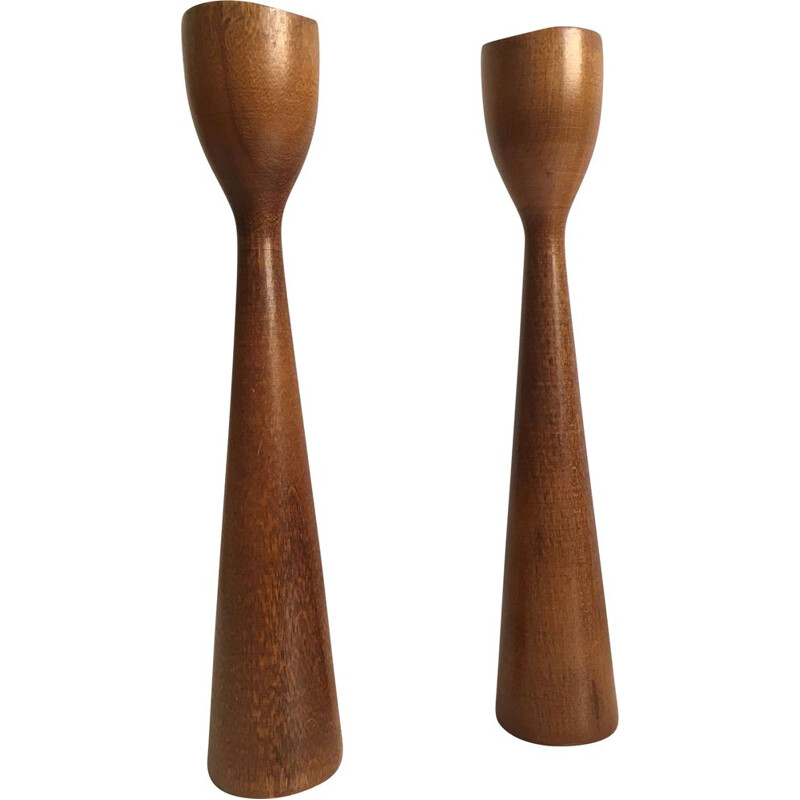 Pair of Scandinavian Teak Vintage Candleholders 1960's