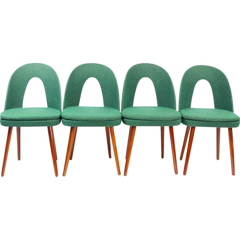 Satz von 4 ikonischen Vintage Tatra Stühlen mit grünem Stoff, Antonin Suman, Tschechoslowakei 1960