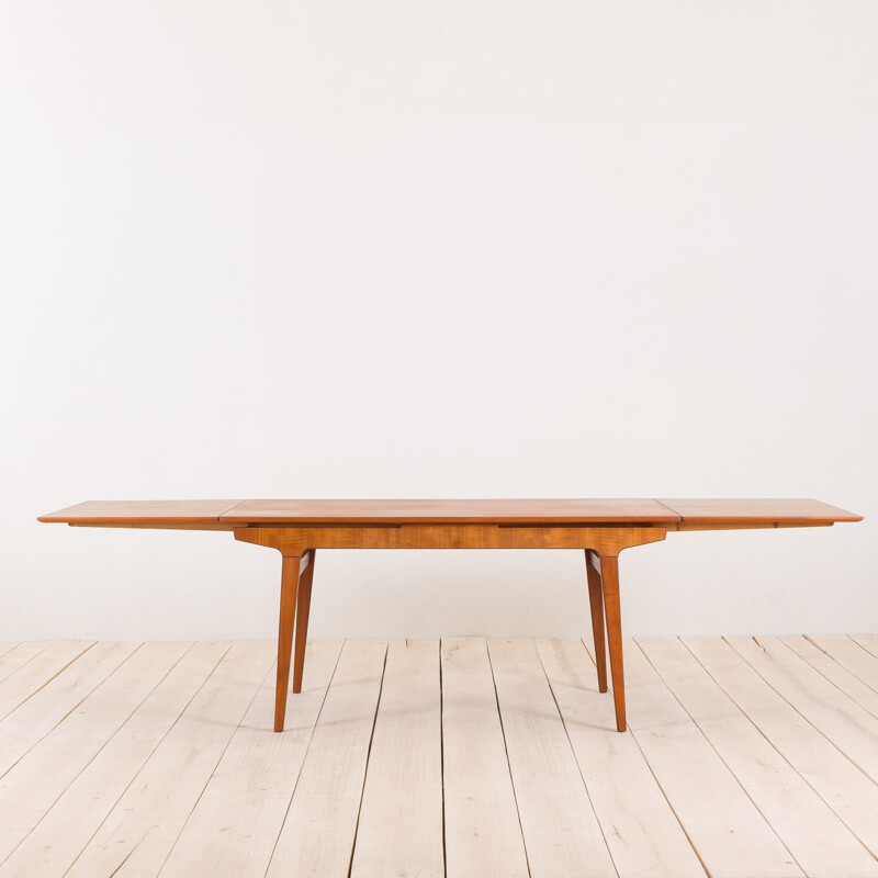 Vintage teak extension dining table with concealed panels, Johannes Andersen Denmark, 1960s