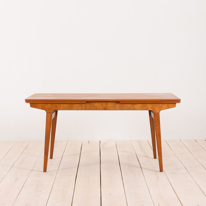 Vintage teak extension dining table with concealed panels, Johannes Andersen Denmark, 1960s