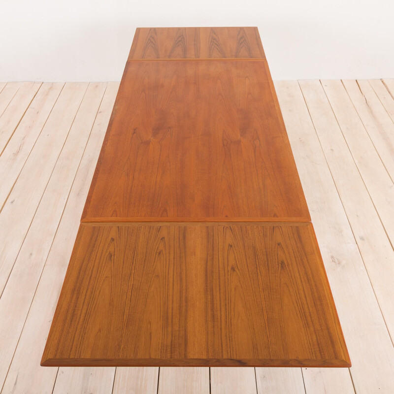 Vintage teak extension dining table with concealed panels, Johannes Andersen Denmark, 1960s