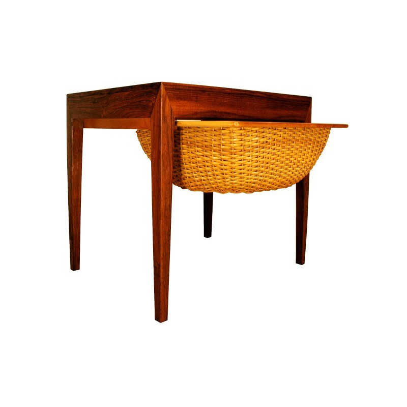 Haslev Mobelfabrik side table in Rio rosewood and wicker, Severin HANSEN - 1960s