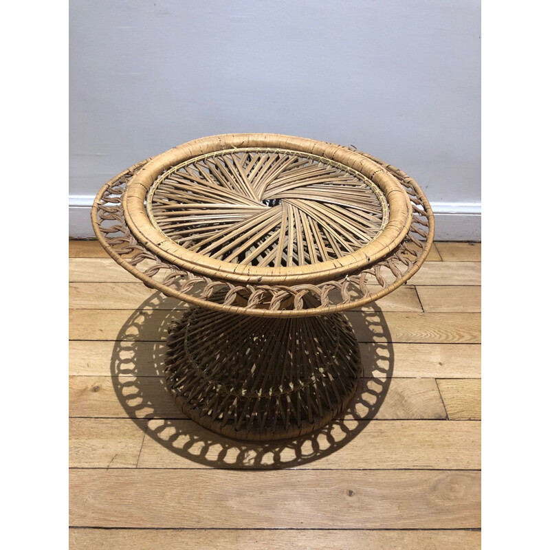 Vintage wicker side table 1970