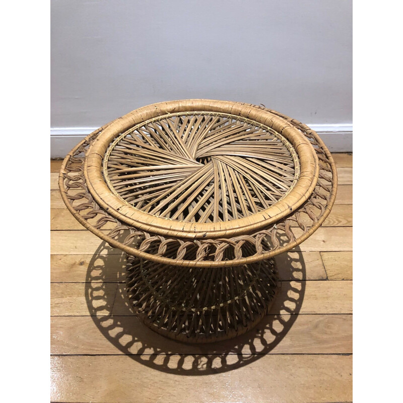 Vintage wicker side table 1970