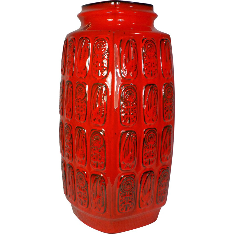Mid-century red Bay Keramik vase with relief pattern - 1960s