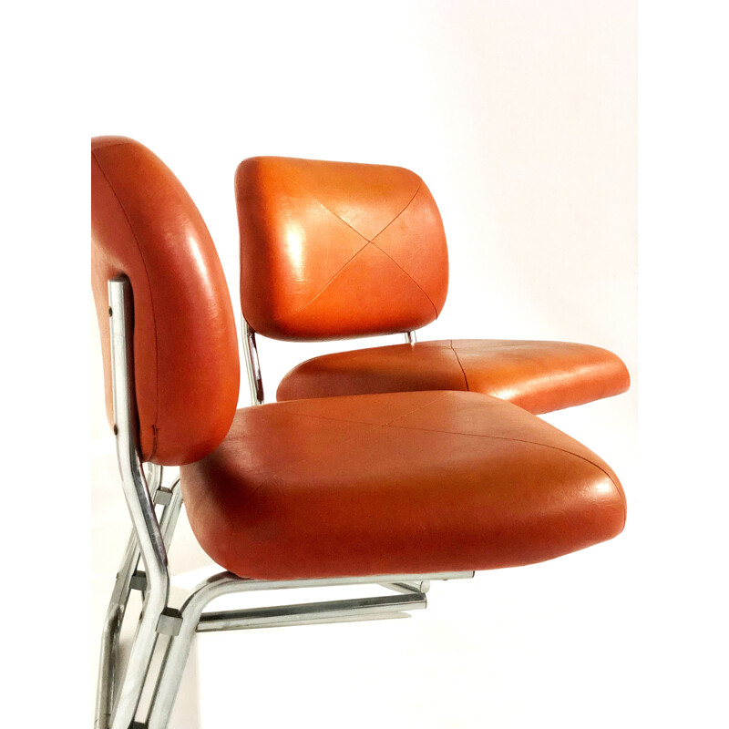 Pair of vintage leather and chrome armchairs