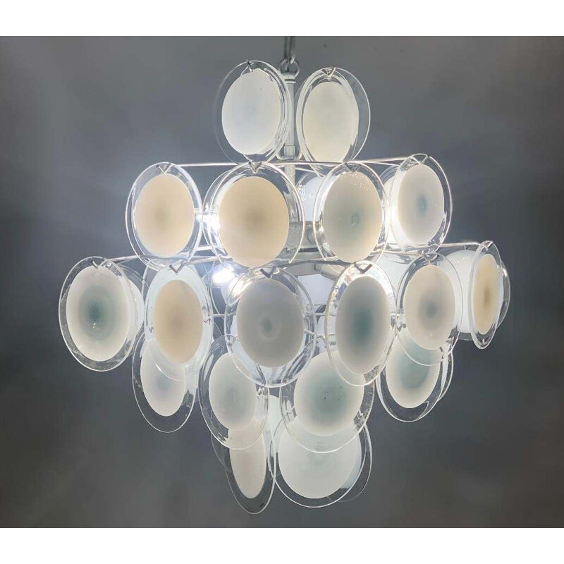 Vintage Murano glass disc chandelier Gino Vistosi 1970