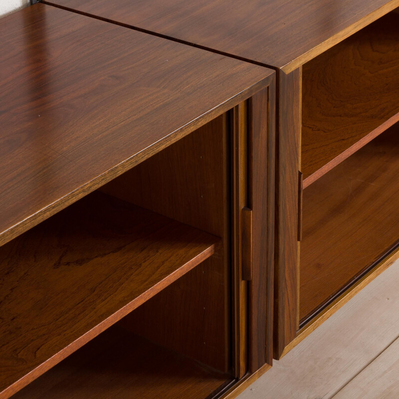 Vintage Rosewood FM wall unit by Kai Kristiansen with 2 cabinets with tambour doors, Denmark 1960s