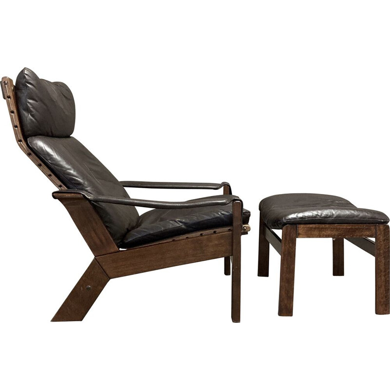 Fauteuil relax et ottoman vintage Sigurd Ressell 1960