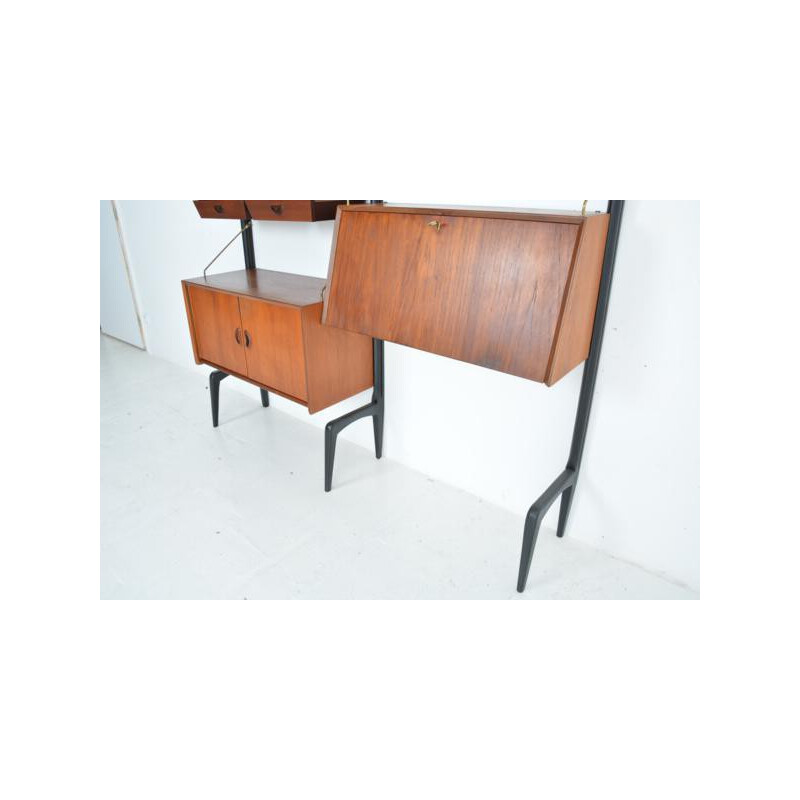 Adjustable wall system in teak, Louis VAN TEEFFELEN - 1960s