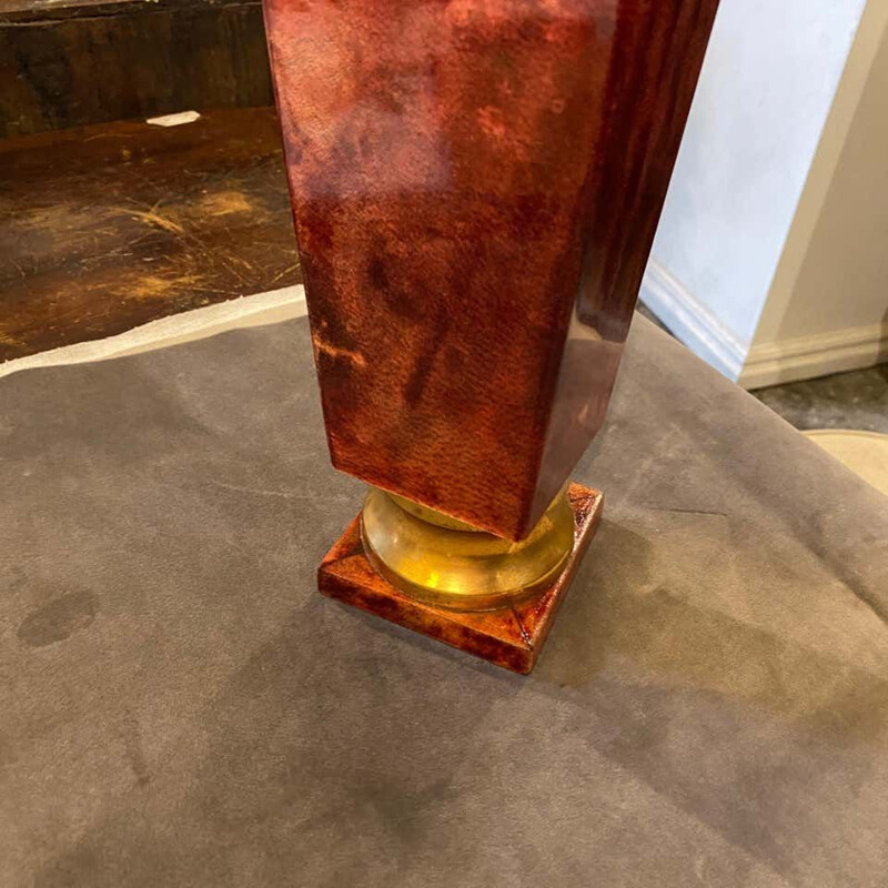 Mid-Century Brass and Red Goatskin Shaker by Aldo Tura, 1950