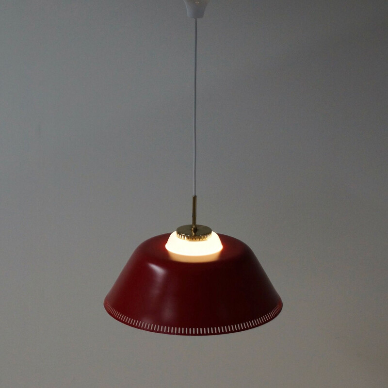 Vintage Red Hanging Lamp by Bent Karlby for Lyfa, Danish 1960s