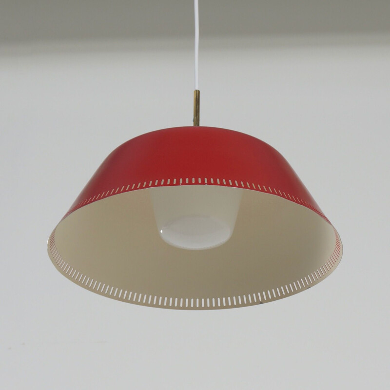 Vintage Red Hanging Lamp by Bent Karlby for Lyfa, Danish 1960s