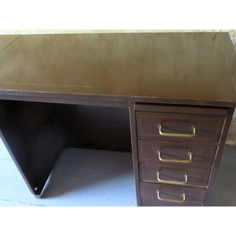 Small vintage Industrial Metal Desk from Roneo with Gold Painted Outlines, 1960s