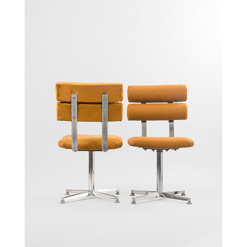 Paire de chaises de bureau vintage en acier chromé et Alcantara 1970