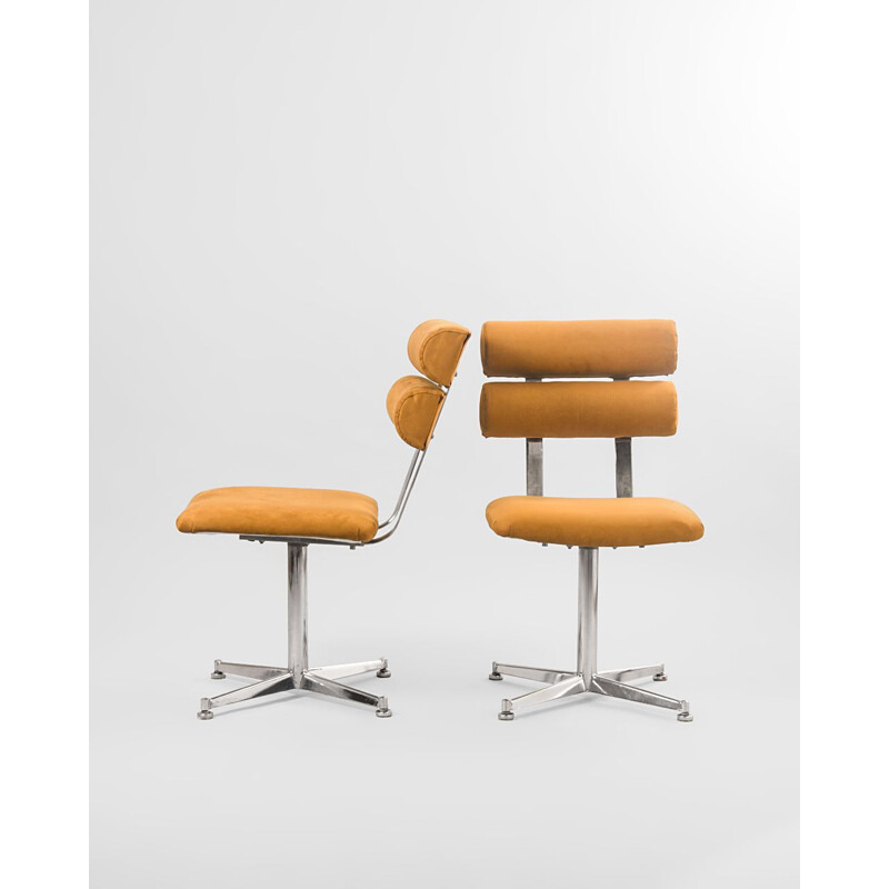 Pair of vintage Office Chairs in Chromed Steel & Alcantara, 1970s