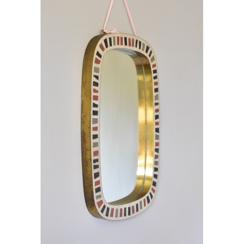 Vintage Brass Mosaic Mirror Oerlinghausen, Berthold Müller Germany 1950s 