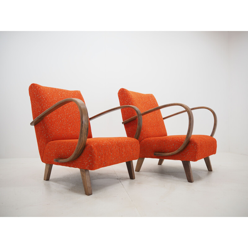 Pair of vintage Armchairs Jindrich Halabala Czechoslovakia 1950s