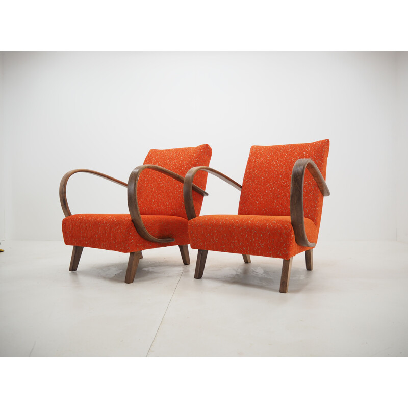 Pair of vintage Armchairs Jindrich Halabala Czechoslovakia 1950s