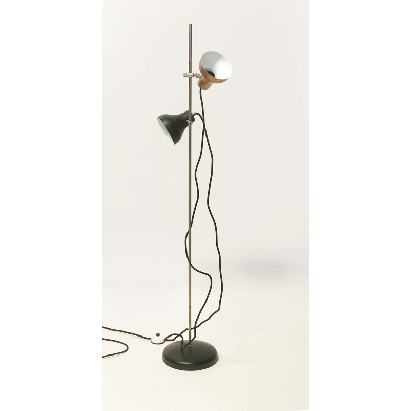 Mid-Century Black & Copper Spotlight Floor Lamp