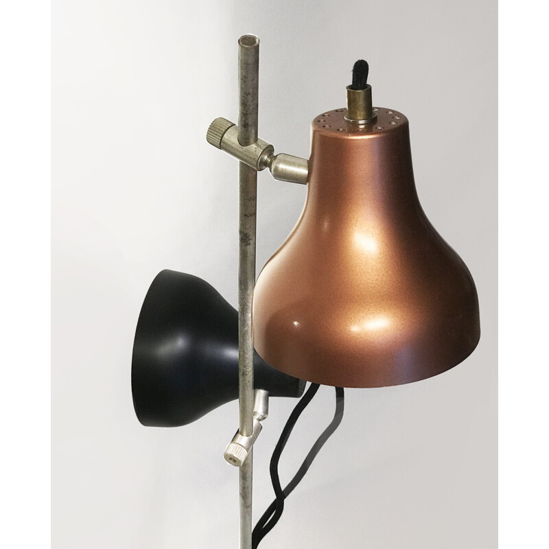 Vintage-Stehleuchte für Projektor in Schwarz und Kupfer