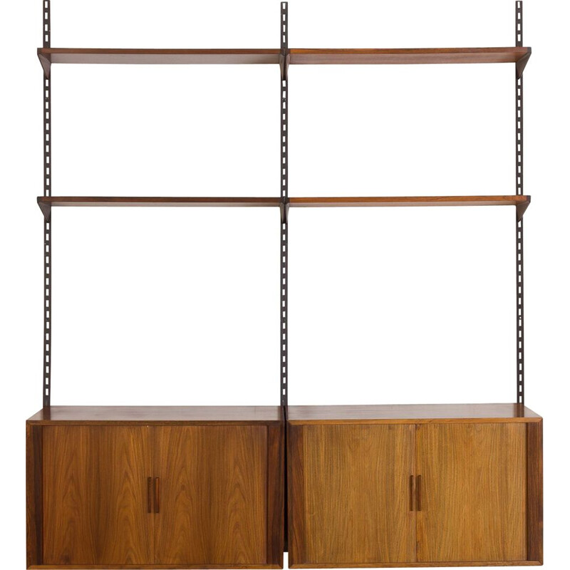 Vintage Rosewood FM wall unit by Kai Kristiansen with 2 cabinets with tambour doors, Denmark 1960s