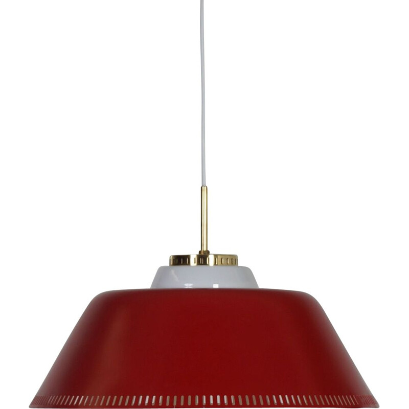 Vintage Red Hanging Lamp by Bent Karlby for Lyfa, Danish 1960s