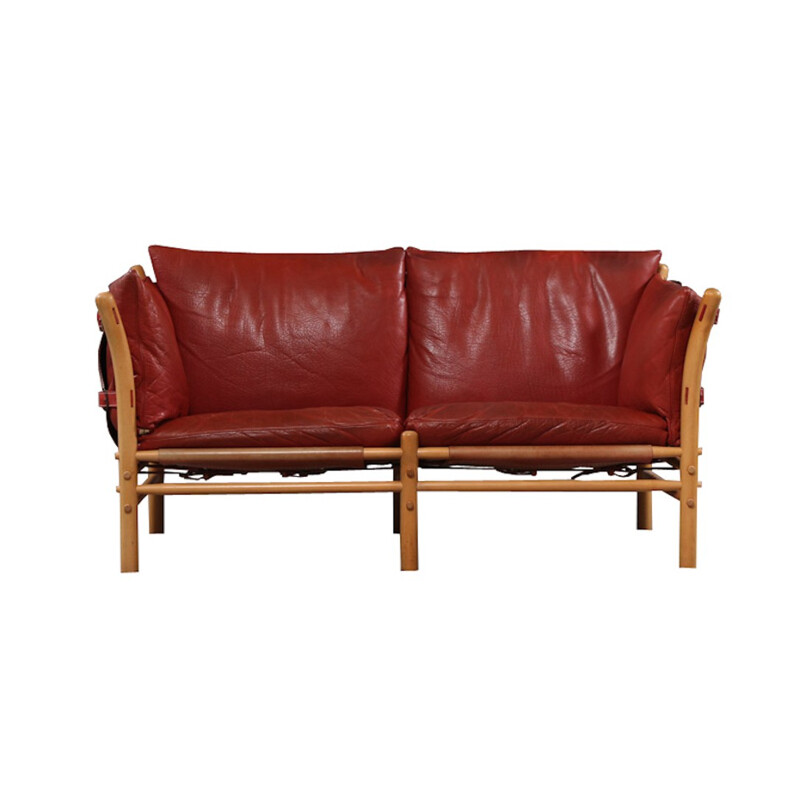 Aneby Mobler "Ilona" 2-seater sofa in red leather, Arne NORELL - 1970s